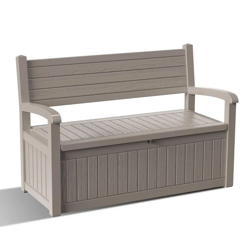 

80 Gallon Wood Grain Style Outdoor Storage Bench, Waterproof and Lockable Deck Box Outdoor Storage Furniture for Patio,Garden,a