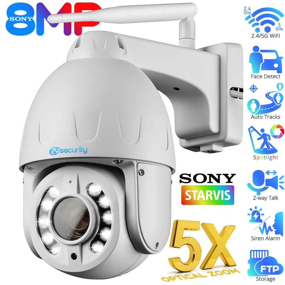 4K SONY 5X Optical Zoom WiFi PTZ IP Camera Outdoor 8MP 5MP Auto Tracking Security Dome Cameras Color Night Vision Metal CCTV Cam