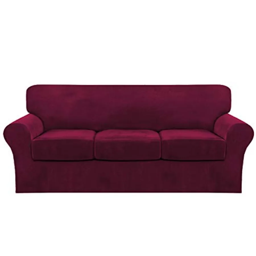 4 Pcs Velvet Couch Covers for Stretch Slipcover with Individual Seat Elastic Furniture Protector for Pets, Machine Washable Sof