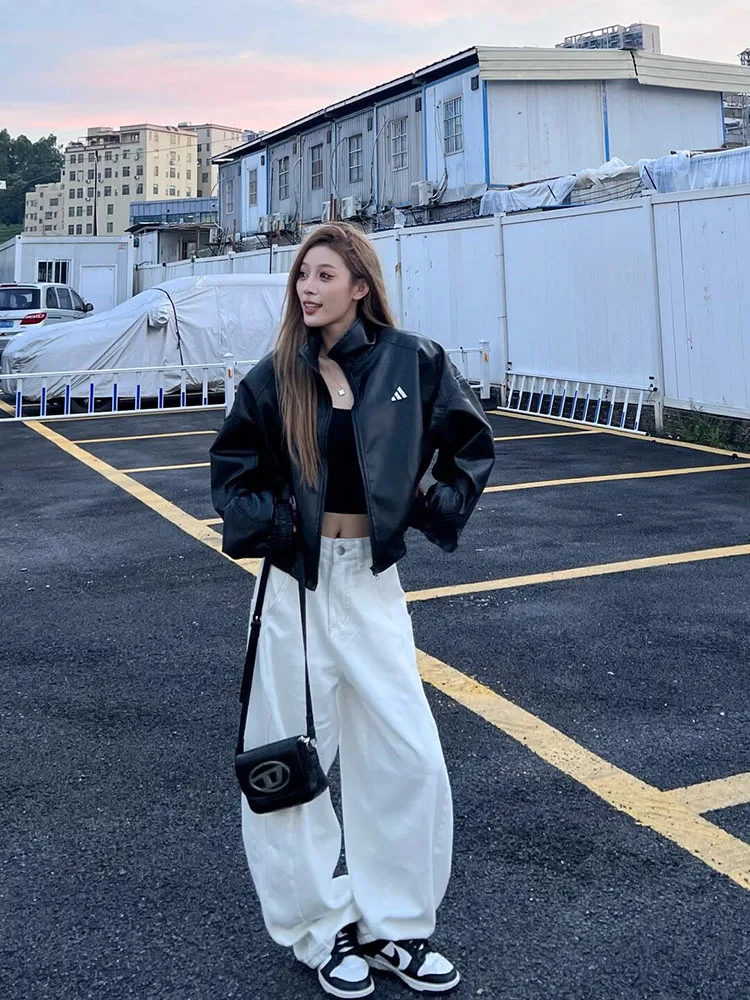 

American Sle High Waist Wide Leg Knife Jeans Women's Loose Fit Casual Pants Cotton Autumn Season Girls Faion