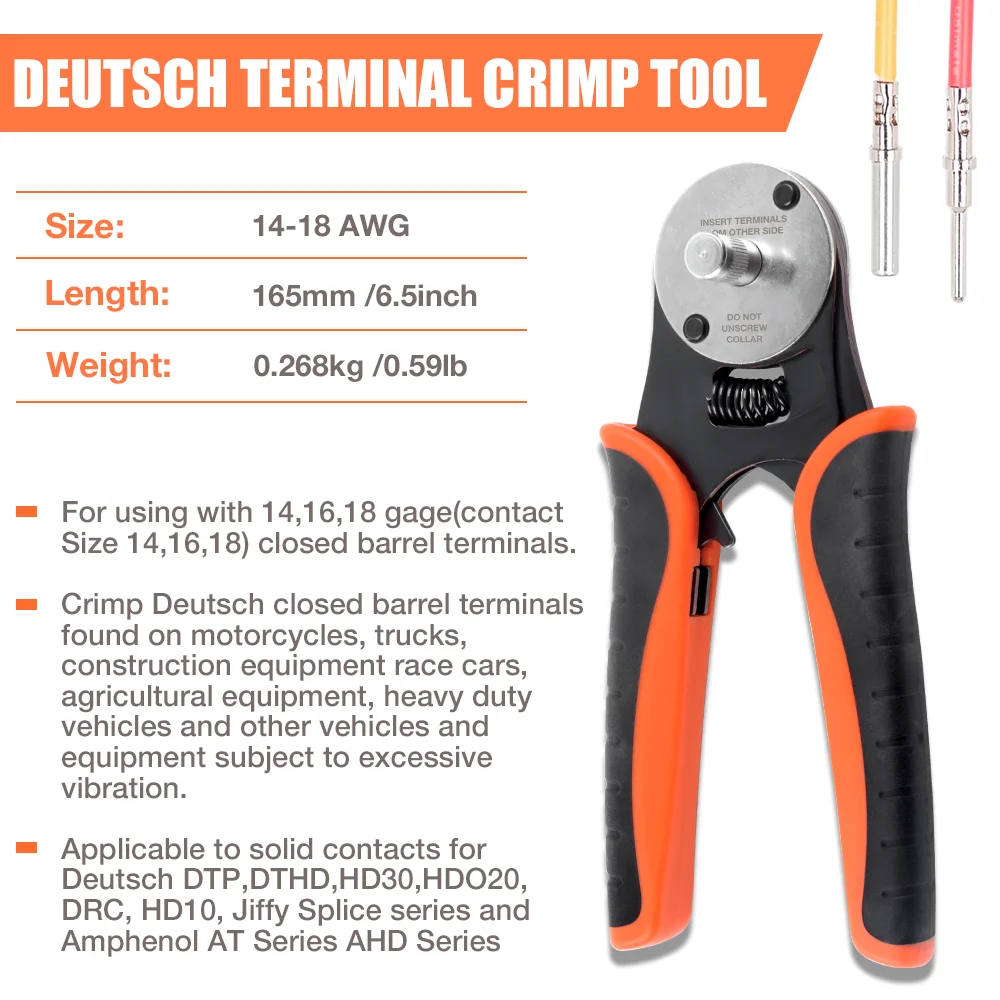 14/16/18AWG Deutsch Crimpzange, geschlossene Crimpzange, für Deutsch-Anschlüsse, 4-Wege-Crimpung, 8-facher Ratschenmechanismus, für Auto- und Elektroreparaturen – Detail 5