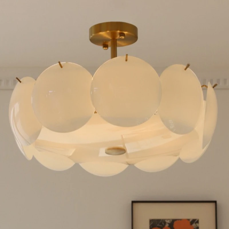 Nordic Cream Style Glass Ceiling Lights for Bedroom Study Handmade Delicate Wavy Ceiling Chandeliers LED Lamps Surface Mounted