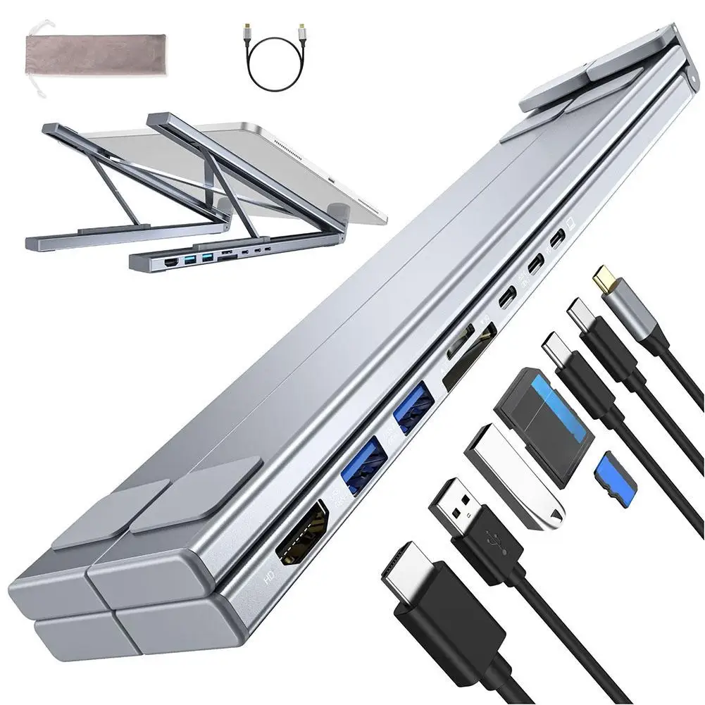 8 في 1 USB C محطة إرساء الكمبيوتر المحمول حامل USB C حوض 4K حوض USB حامل PD HDMI محطة الكمبيوتر المحمول اللوحي 100 واط 3.1 2 مع A5X1