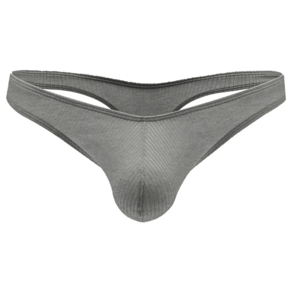 Breathable Low Waist Men Thongs Thread Pattern Underpants Men's Panties Solid Color T-back Male Briefs Summer