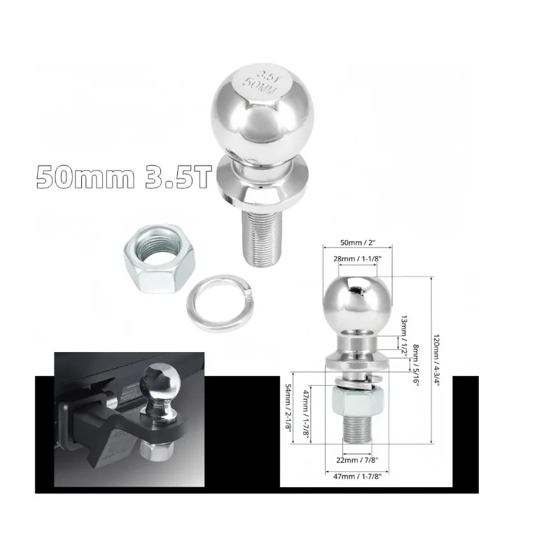 50mm Trailer Tow Ball Hitch Mount Coupling Shank M22 Thread Heavy Duty 3.5T for RV Camper Caravan Boat Equipment Towing