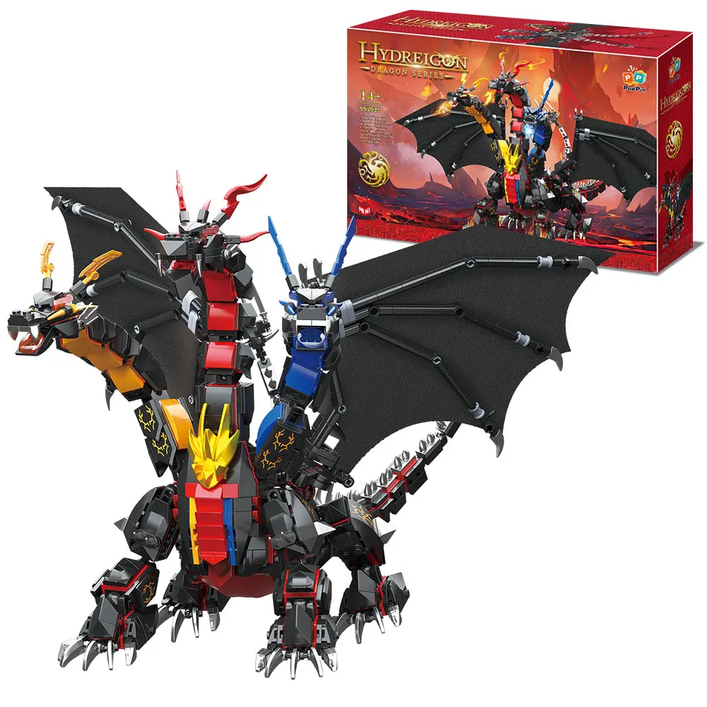 

1400PCS Hydreigon 3-Headed Dragon Building Blocks Set Large Articulated Dragon Kit Mythical Beast Building Toy for Adults Teens