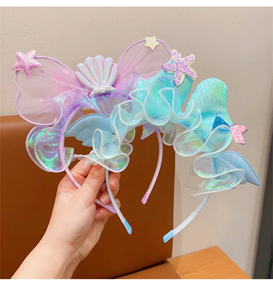 

Children's hairband Korean style new rabbit ears sequin headdress princess gauze toothed non-slip girls star hair accessories