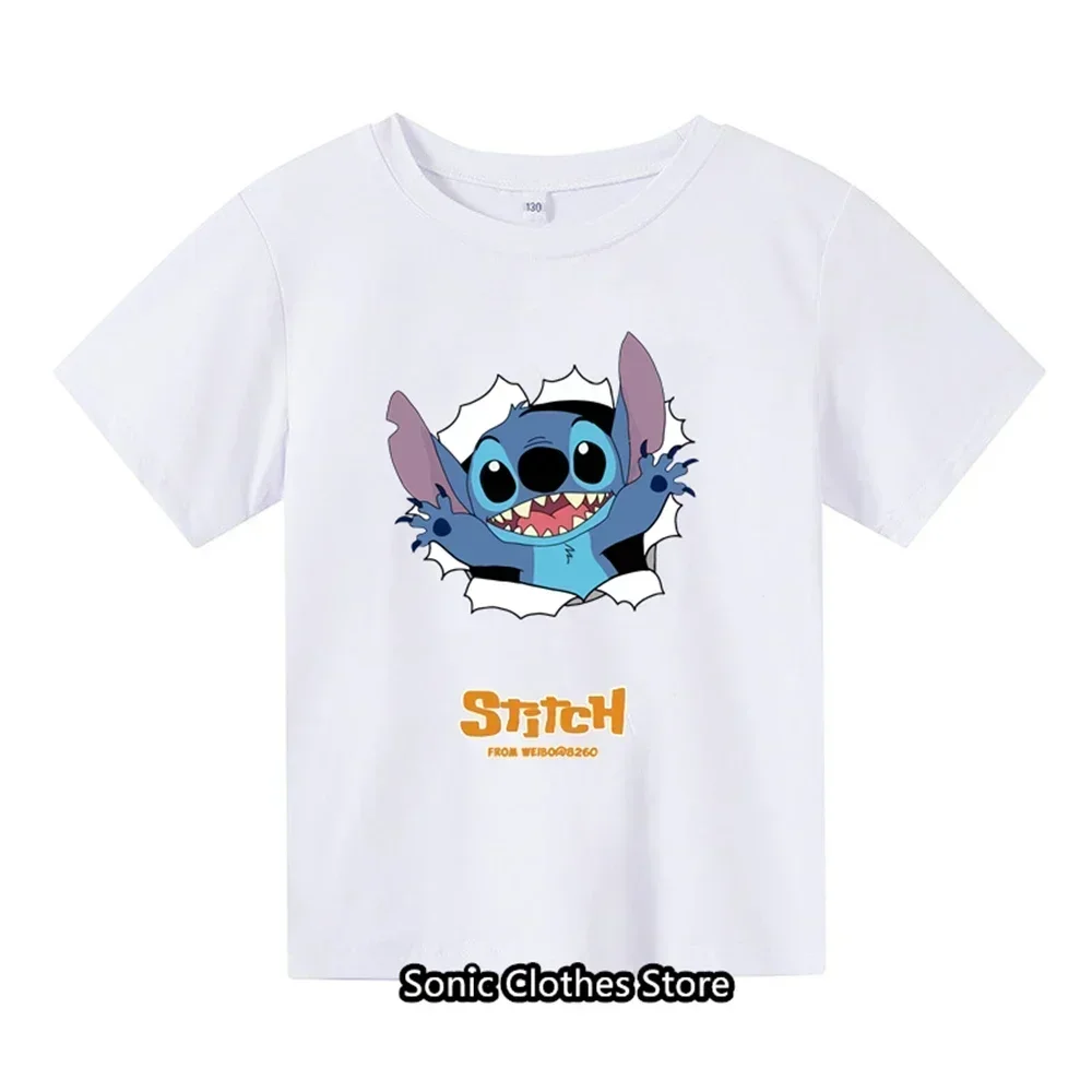 2024 New T-shirt 3-14 Year Old Children's Top Lilo&Stitch Kawaii Pattern Children's T-shirt Casual Style