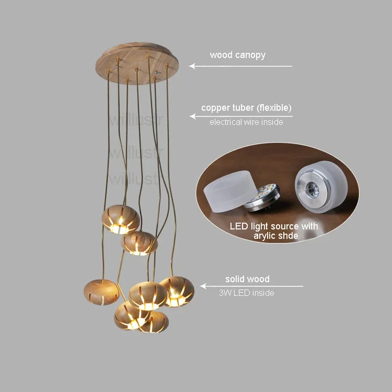 Florale Holz-Pendelleuchte, hölzerne Hängeleuchte, Café, Bar, Büro, Zuhause, Esszimmer, Kupferknolle, hängende Deckenleuchter