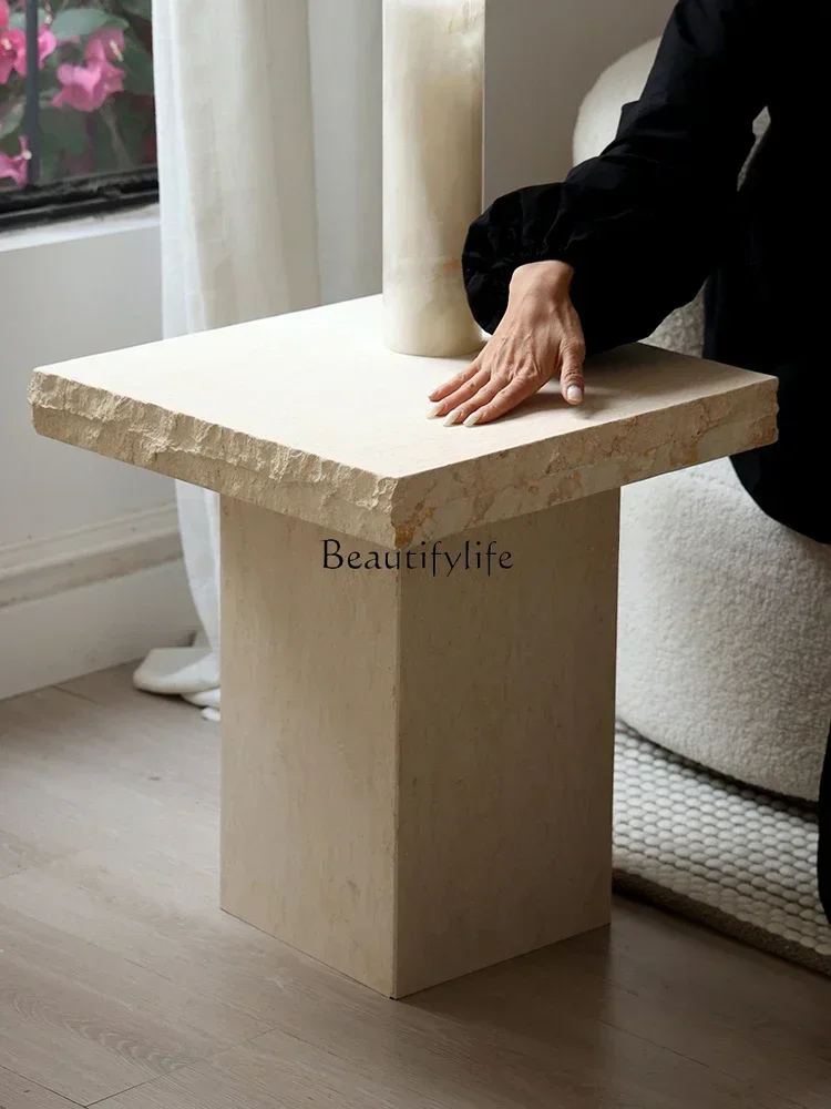 

yj5Modern Antique Marble Small Coffee Table Square Natural Stone Sofa Corner Table