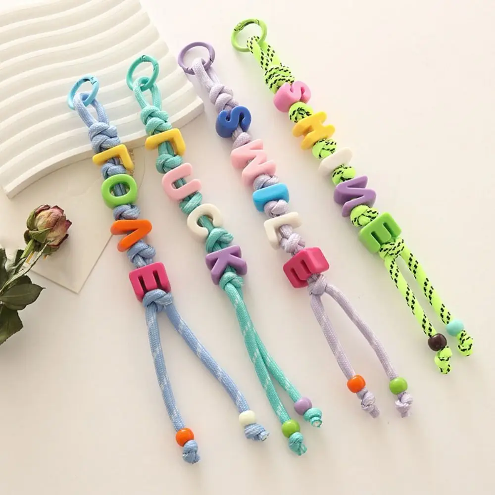 

Fashion Lucky Letter Acrylic Beads Keychain Anti-Lost Handmade Beaded Tassel Pendant Bag Hanging Colorful Car Keyring Gift
