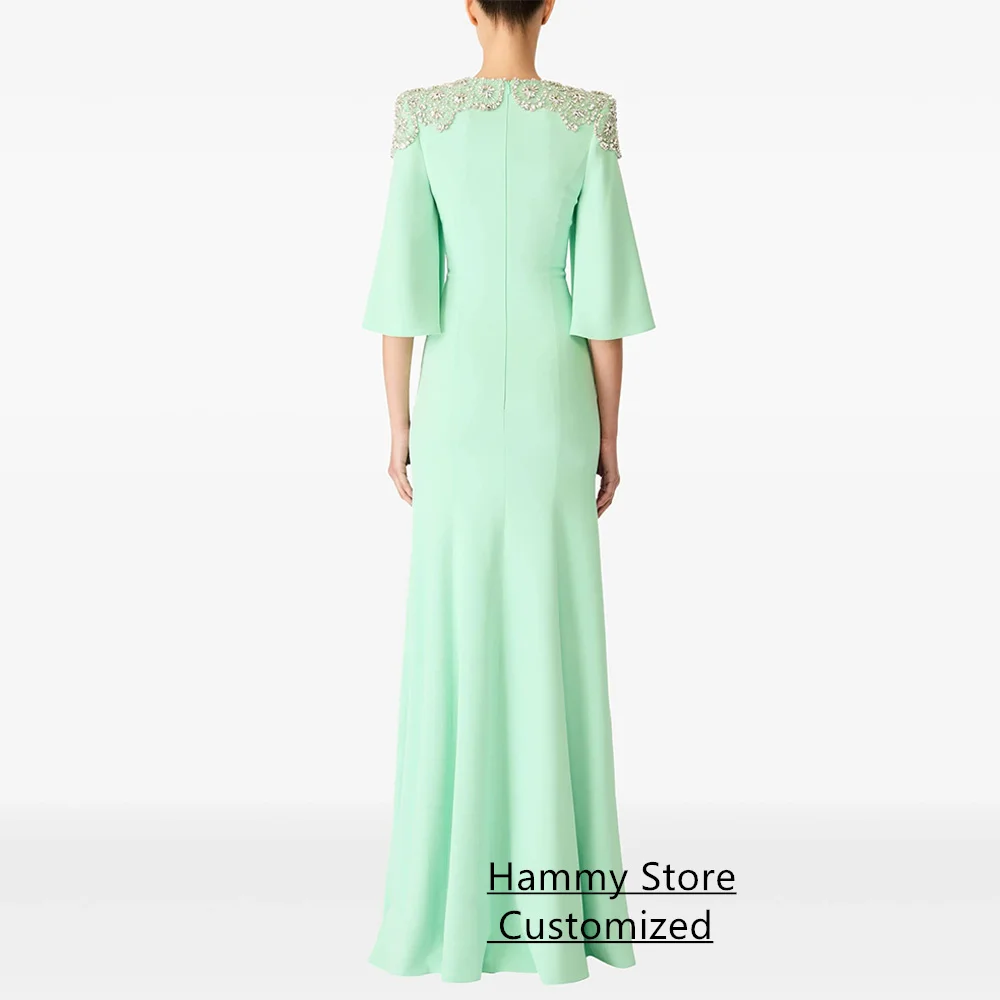 Abito da sera a sirena menta personalizzato girocollo mezze maniche perline cristallo lunghezza pavimento abito da festa arabo abiti da ballo