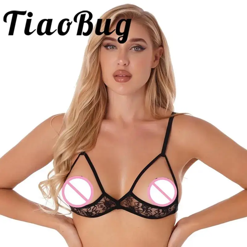 

Womens Lace Open Nipple Bra Sheer Lace Exposed Chest Exotic Lingerie Bra Adjustable Shoulder Bralette Underwear for Nightwear