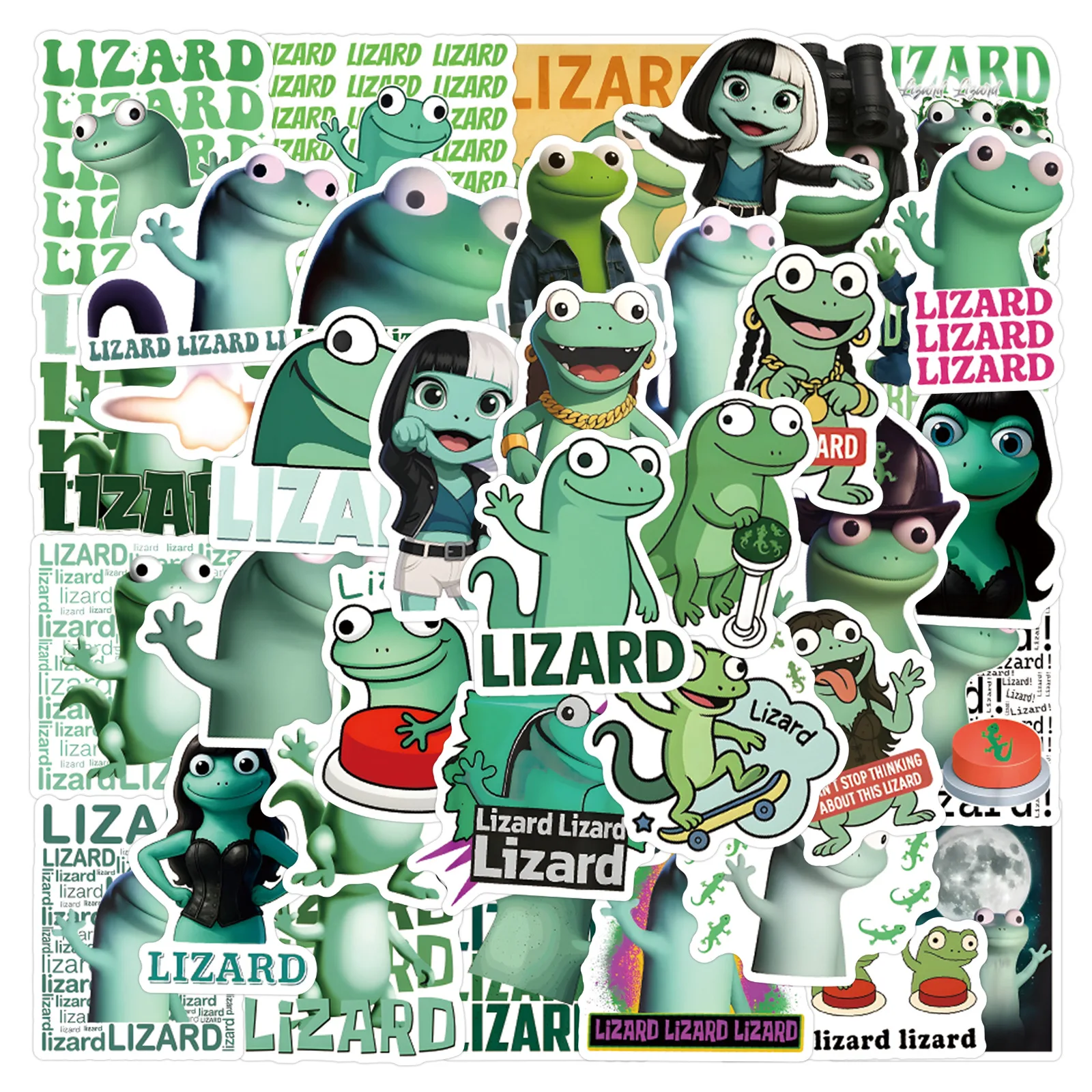 50 Stück Cartoon-Eidechsen-Meme Dekorative Aufkleber für Handbücher, Schreibwaren, Tassen, Computer, Wasserfeste Sticker