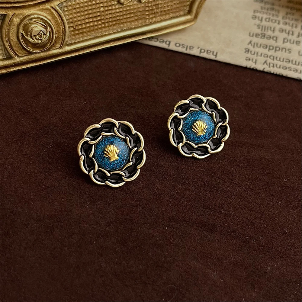 

Художественные ретро-гвоздики с эмалированной глазурью, женские нишевые элегантные круглые геометрические цветные блокирующие элитные ювелирные изделия