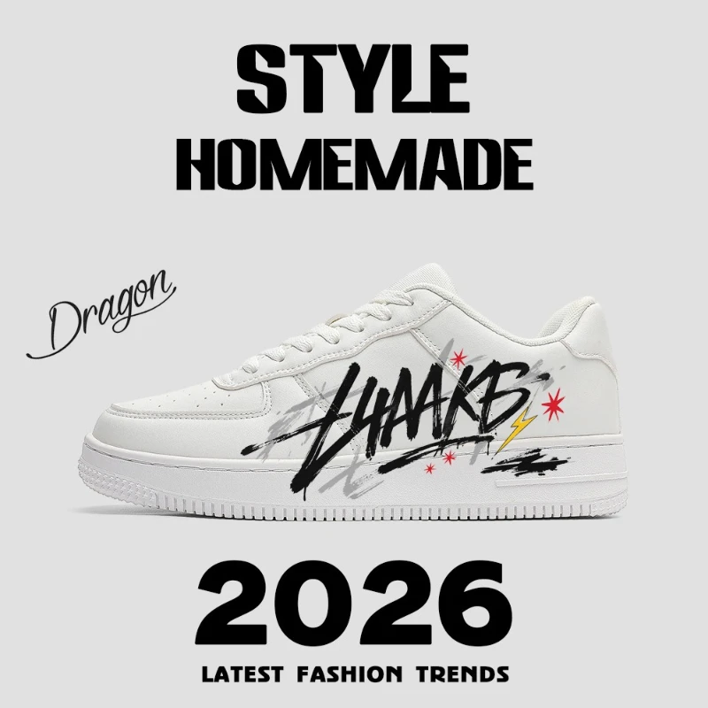 Men Graffiti Print White Skate Shoes Fashion Letter Graphic Flat Sneakers Lace Up Trendy Streetwear Casual Walking Footwear