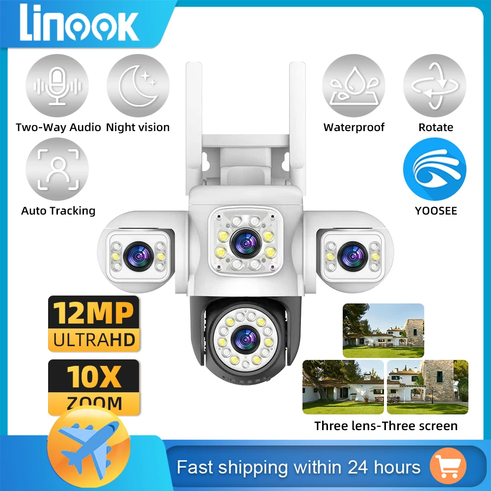 Linook yoosee 3 lenzen en 3 schermen WIFI draadloze gesloten televisie beveiligingscamera 4K 12MP outdoor waterdicht netwerk
