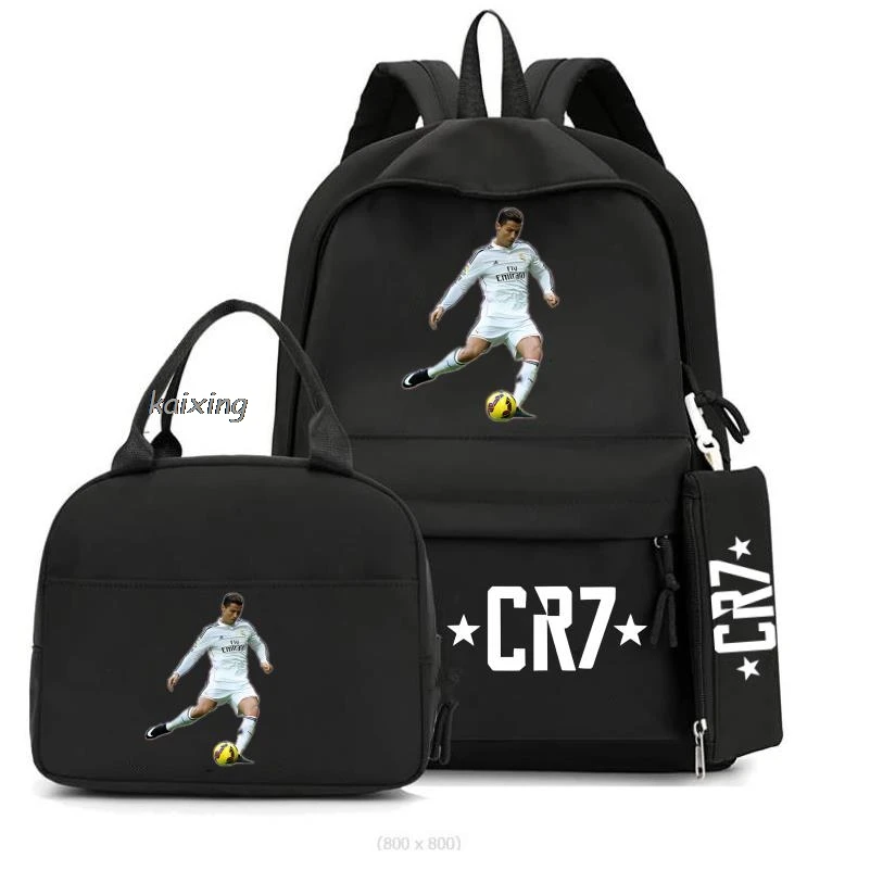 Hot 3Pcs CR7 Printing Colorful Backpack With Lunch Bag Pen Bag Rucksack Casual Bags for Student Teenagers Sets Back To School