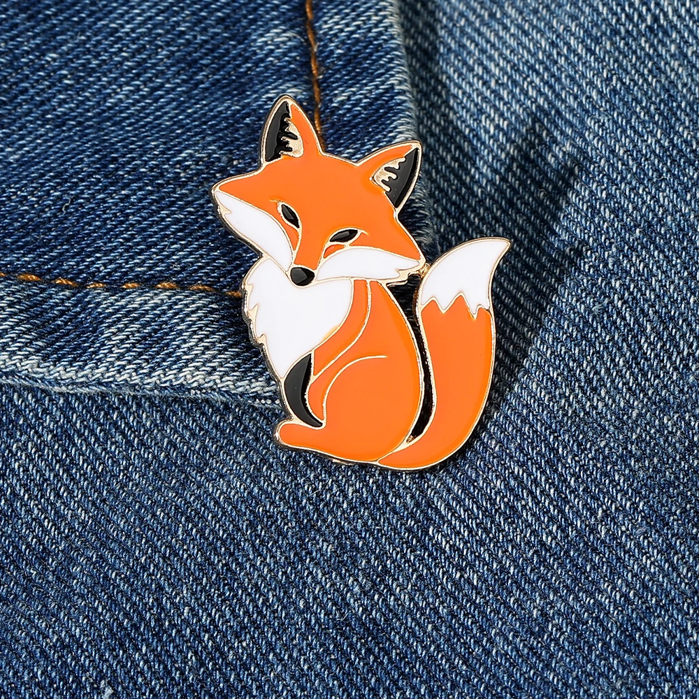 Cute Orange Color Fox Shaped Brooches Funny Enamel Animal Golden Pins For Women Girls Dress Backpack Badge