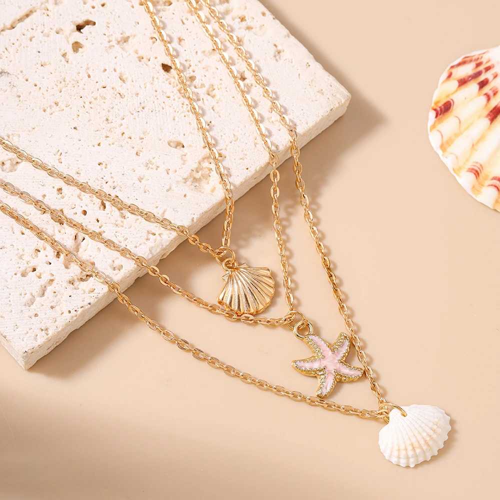 Aihua Boho Kreative Sommer Strand Seestern Muschel Halskette für Frauen Urlaub am Meer Geschenke Handgemachter Schmuck Accessoires – Detail 5