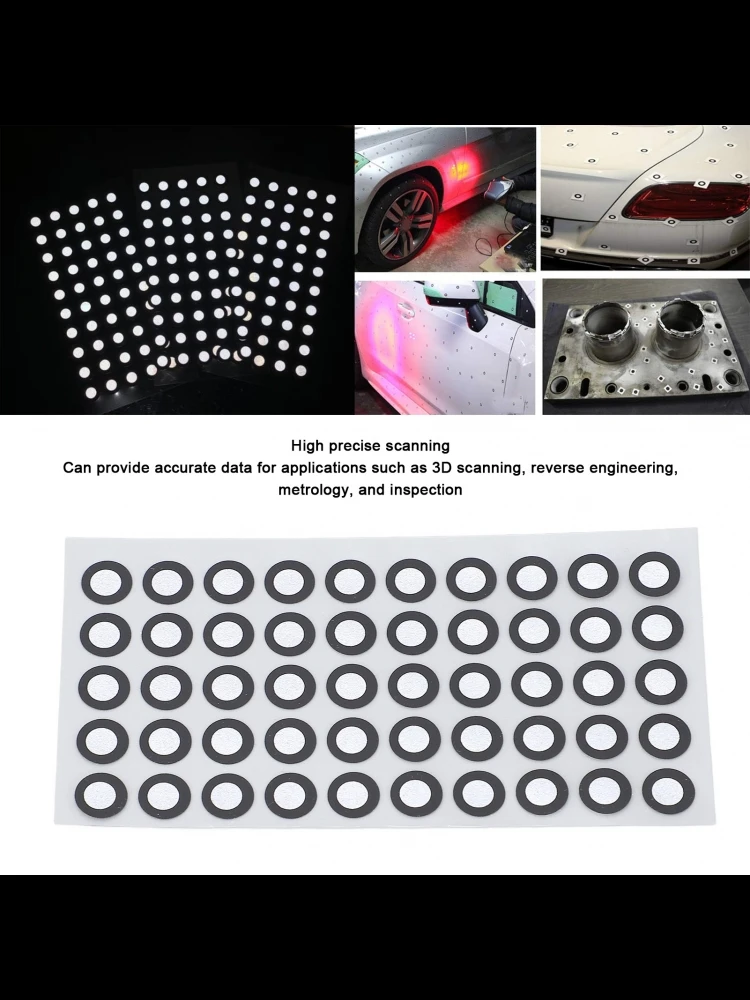 1000 Stück/20 Blatt 3D-Scan-Marker, Innendurchmesser 6 mm, Außendurchmesser 10 mm, hohe Reflexion, starke Haftung, 3D-Tracking-Punkt-Referenzpunkt-Marker