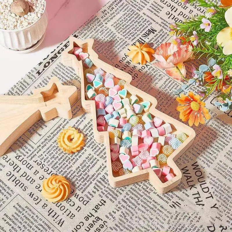 

Decorative Serving Platter Tray Snacks Storage Plates Tree Shaped Christmas Theme Wood Platters Suitable for Appetizers Snacks
