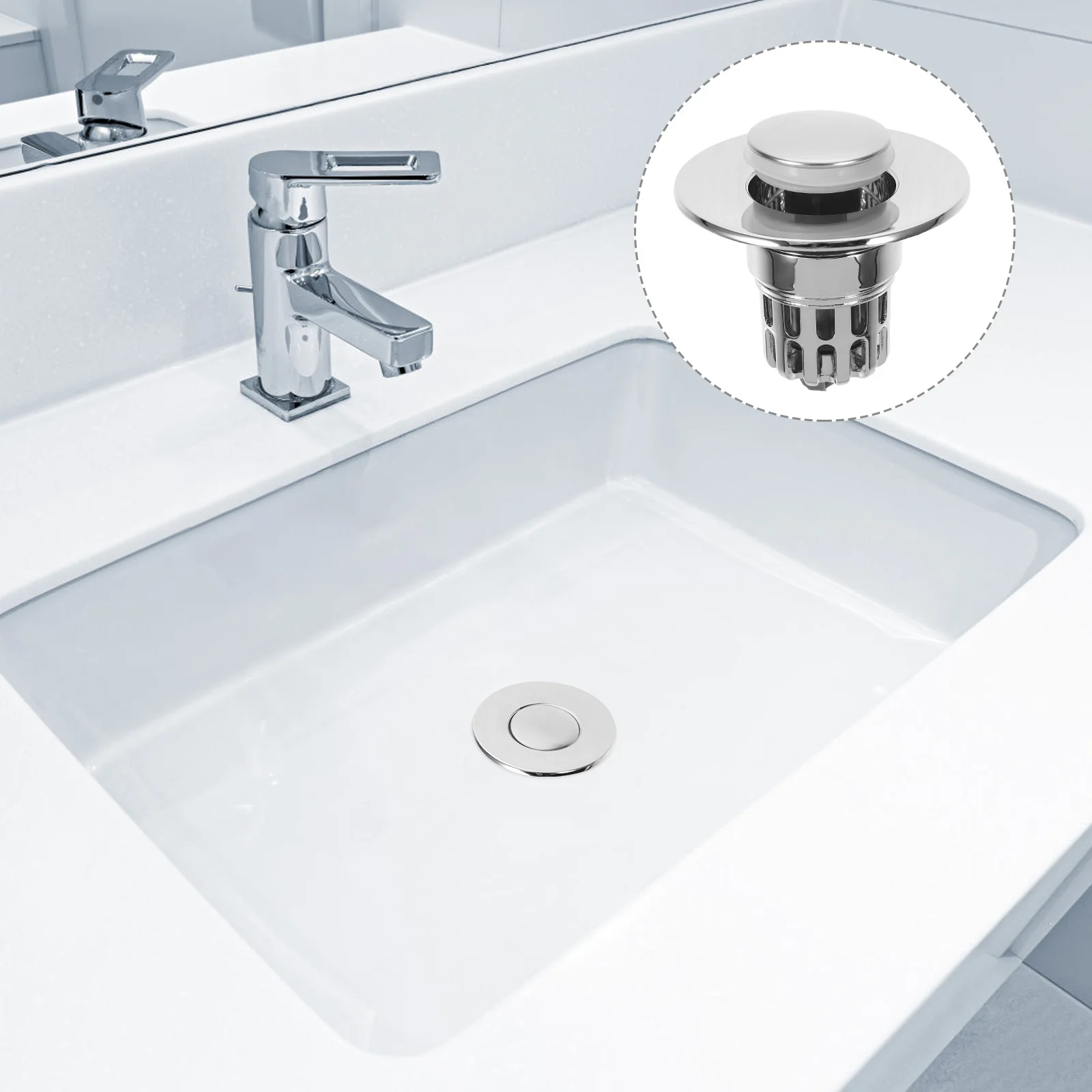 

Press Type Sink Drain Stopper ABS Copper Bathroom Sink Plug with Hair Catcher Basin Drain Strainer Basin Press-Type Plug