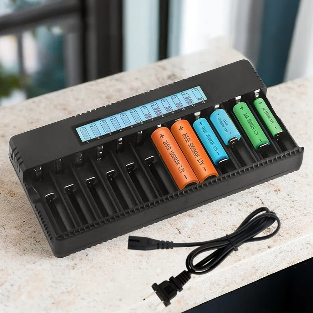 12 Slots 18650 Battery Charger Rechargeable Battery Charger LCD Display 4.2V for NI-MH AA/AAA Battery for 26650 18650 Batteries