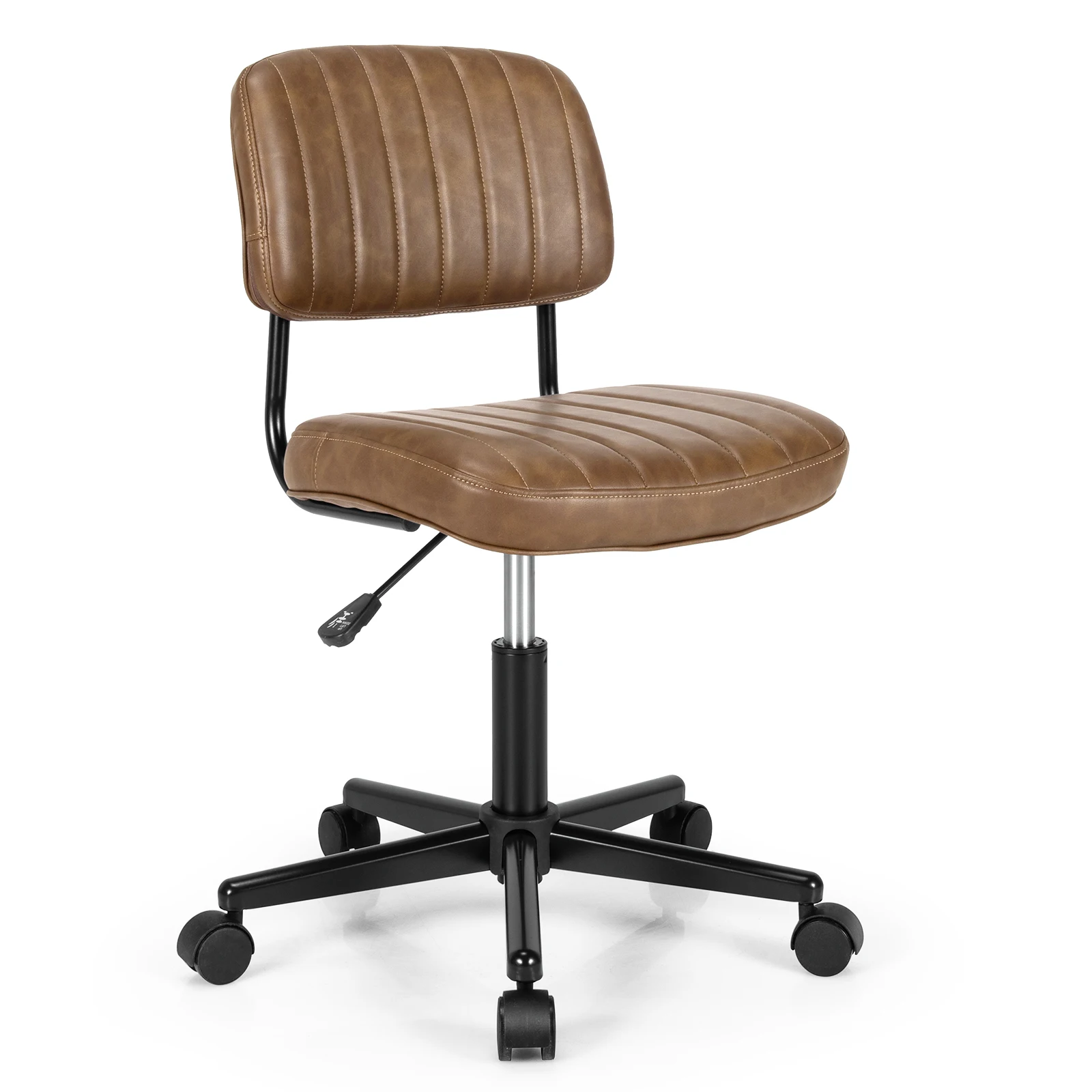 PU Leather Office Chair Adjustable Swivel Task Chair w/ Backrest Brown