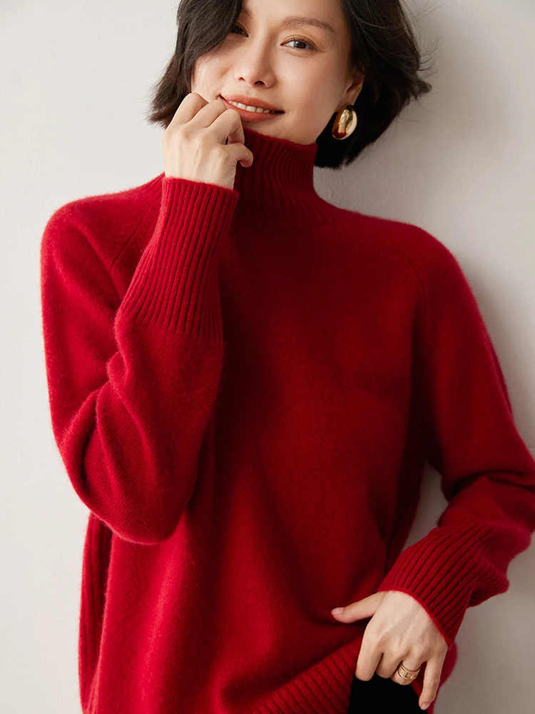 

Кашемировый свитер с полувысоким воротником и свитером внутри, женский свободный и тонкий пуловер, вязаный пуловер с длинными рукавами