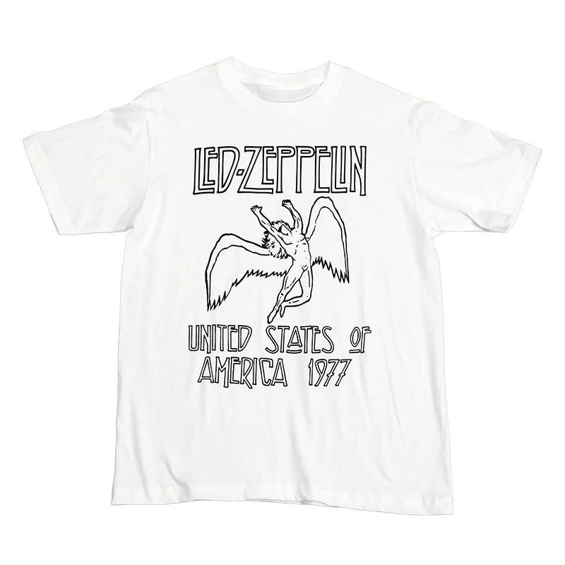 White Led Zeppelin Rock Band T-Shirt 100% Cotton Graphic Tee Men Women Summer Streetwear Top