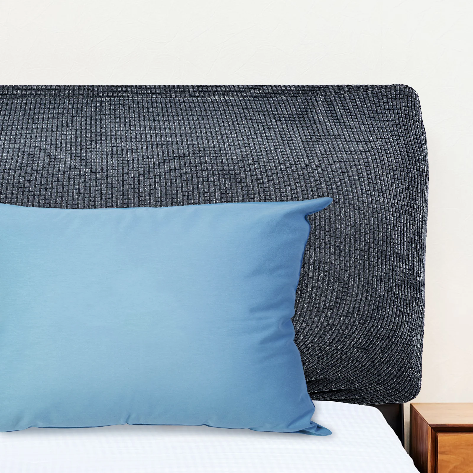 

Headboard Cover Stretchy Polyester Fabric Elastic Edge Solid Color Slipcover Protective Headboard Covers for Double Bed Washable