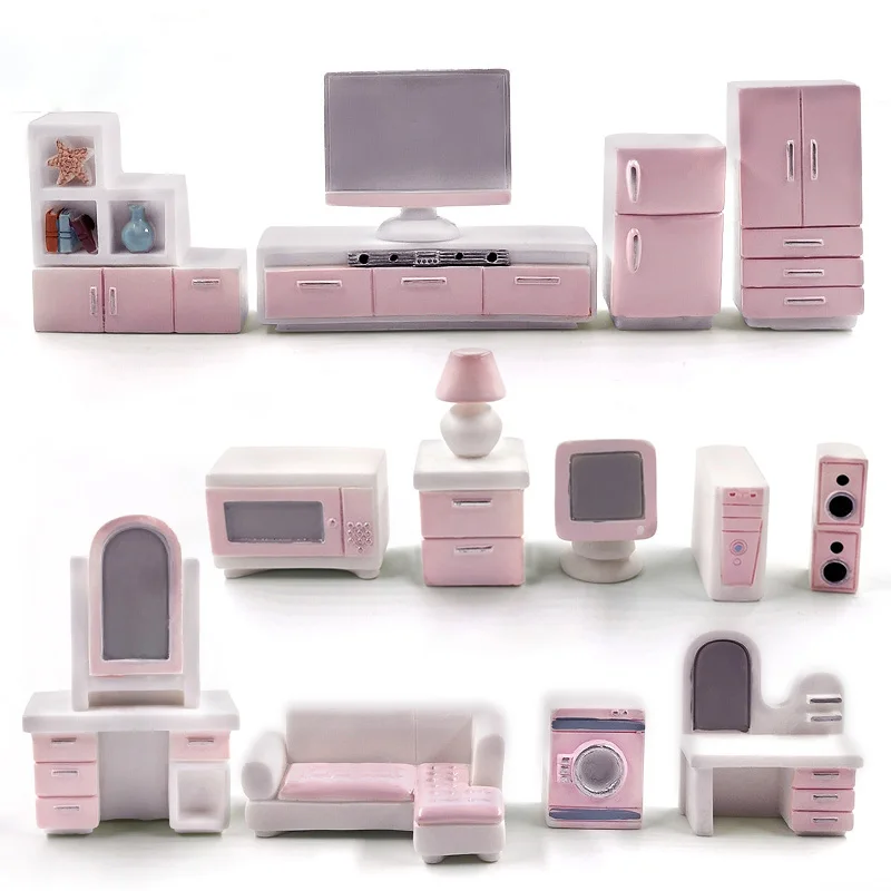 Small Furniture Miniature Bedroom Table Sofa Mirror Computer Modern Room Home Ornament Dollhouse Desk Decoration DIY Accessory