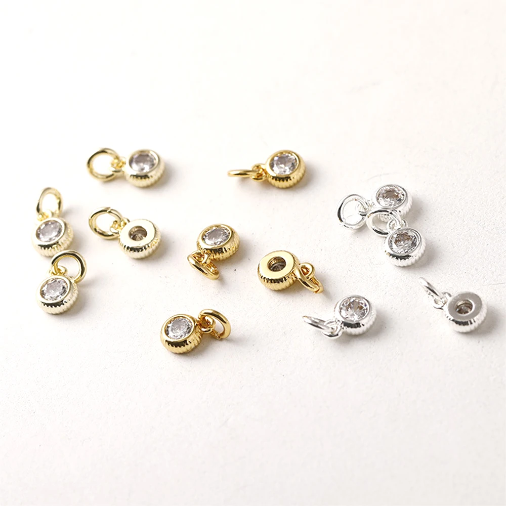 8 Pieces 5mm Brass Gold Inlaid Zircon Circular Pendant DIY Jewelry Making Necklace, Bracelet, Clothing Accessories Materials
