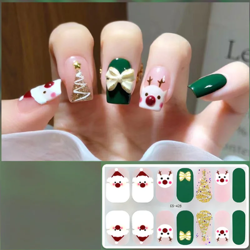 Sztuczne Paznokcie Świąteczne Żelowe Naklejki na Paznokcie Ozdoby DIY Ozdoby do Paznokci Brokatowe Sztuczne Paznokcie Akcesoria do Zdobienia Paznokci Uñas