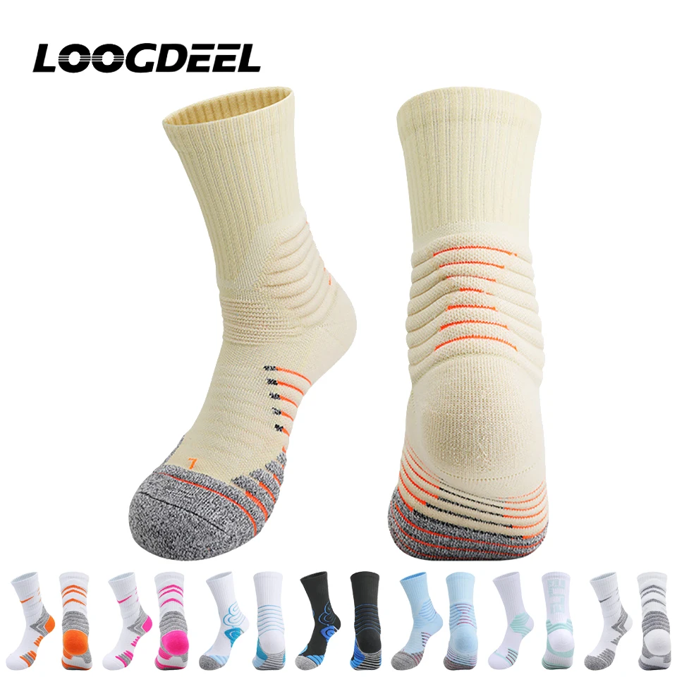 

Высокие баскетбольные носки Loogdeel, практичные длинные носки для бадминтона, впитывающие пот, носки для бега до середины икры
