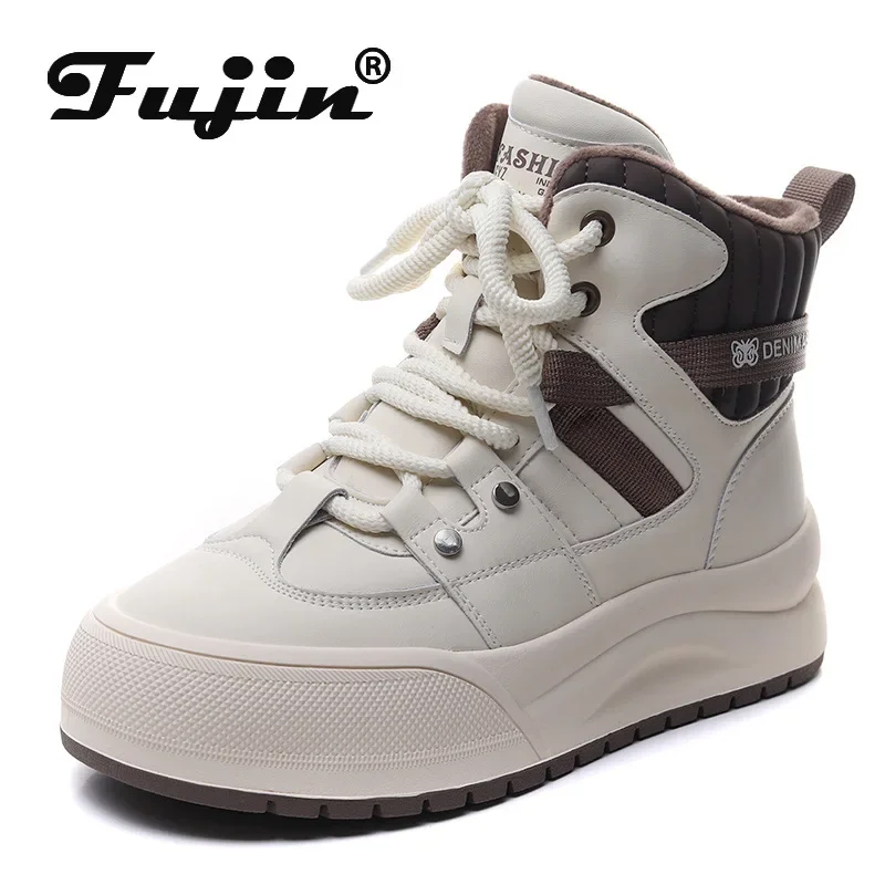 

Fujin 5cm Microfiber Genuine Leather Vulcanize Chunky Sneakers Platform Wedge Spring Shoes Ankle Booties Women Autumn