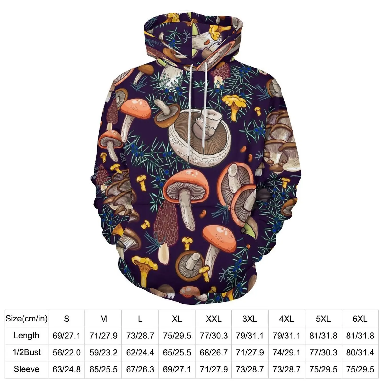 Dark Dream Forest Hoodies Long-Sleeve Mushroom Print Casual Hoodie Winter Street Fashion Oversized Loose Hooded Sweatshirts