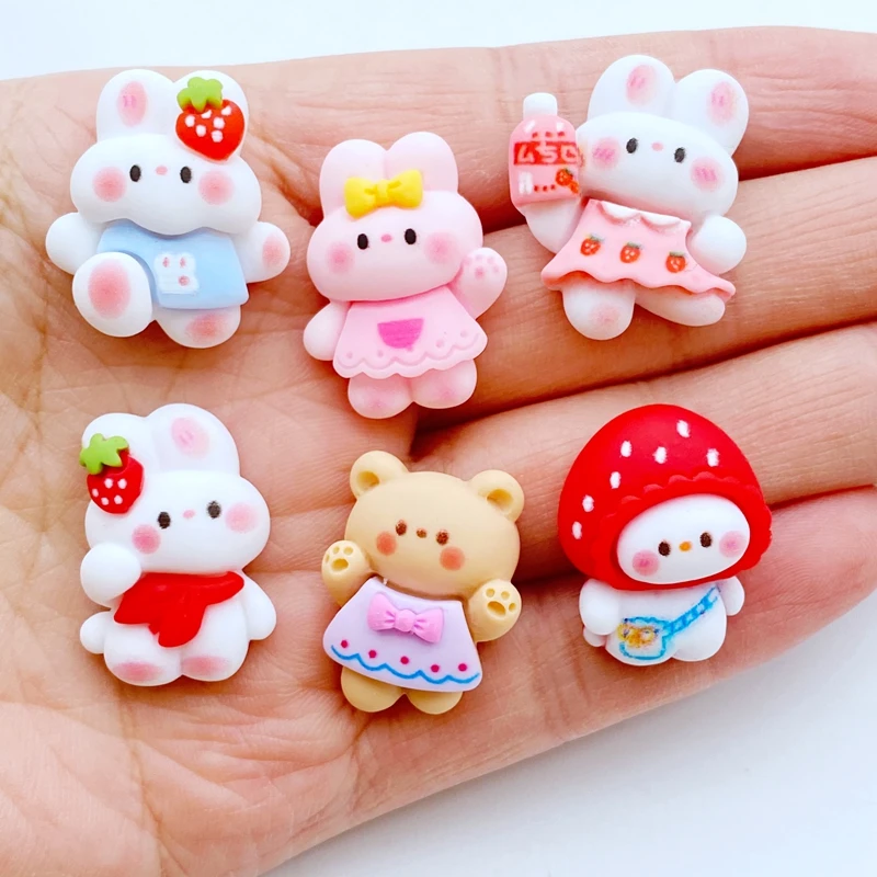 10Pcs New Cute Mini Cartoon Rabbit, Bear Flat Back Resin Cabochons Scrapbooking DIY Jewelry Craft Decoration Accessorie