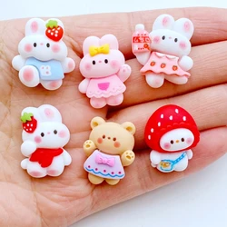 Mini Cartoon Rabbit and Bear Resin Cabochons, Flat Back, DIY Scrapbooking, Jóias Artesanato, Acessórios de Decoração, Novo, Bonito, 10Pcs