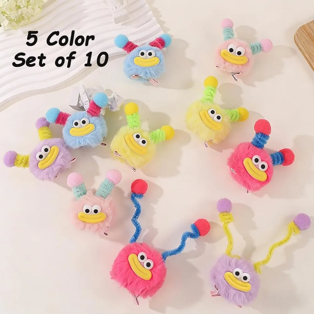 Fluffy Pom Poms Hair Clips, Crazy Hair Day Accessories, Quirky Little Monster Barrettes, Plush Duckbill Hairpins, Party Hair Accessories, 5 Pairs view 5
