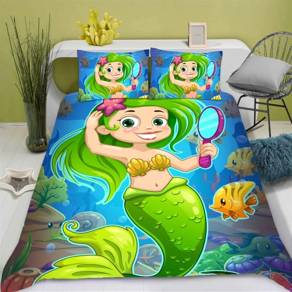 Little Mermaid Bedding Set,Little Mermaid Princess Bedding Set,Disney Ariel Princess Duvet Cover for Boy Girl Bedroom Decoration