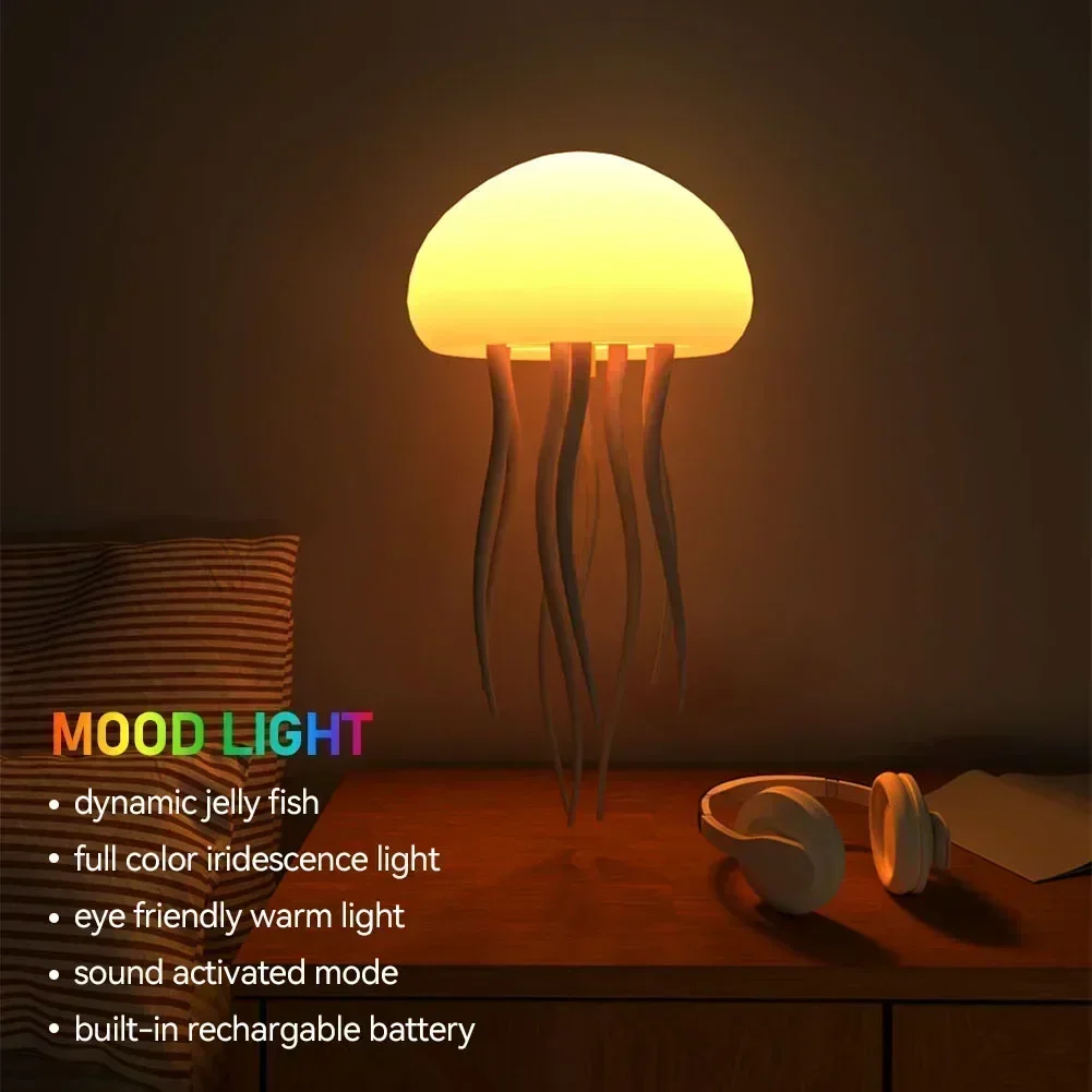 Rechargeable Table Jellyfish Night Light Color Changing Atmosphere Light Birthday Christmas Gift Voice Control Dancing Lamp