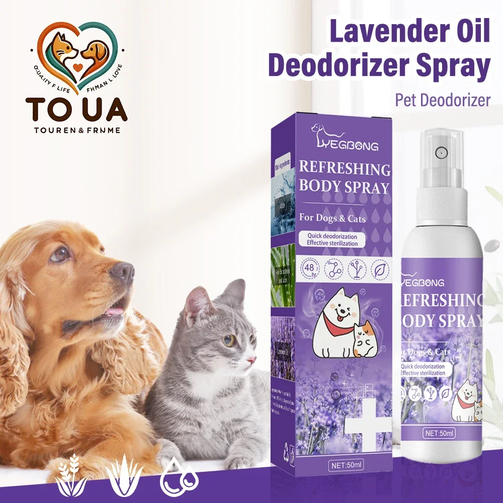 Desodorierungsspray für Haustiere, 50 ml, Hundeparfüm, Lavendelöl, Desodorierungsspray, Anti-Juckreiz, duftendes Schönheitspflege für Katzen und Hunde – Detail 1