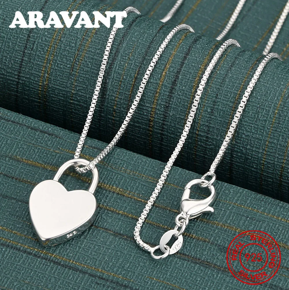 925 Sterling Silver Heart Lock Pendant Necklace, Exquisite And Cute Wedding Party Jewelry For Women