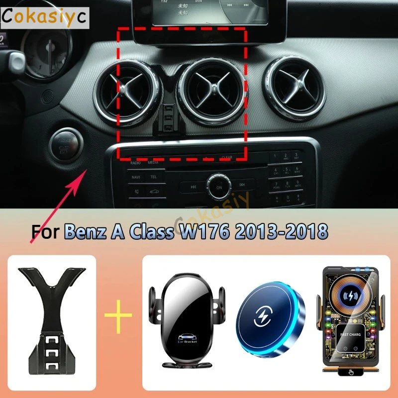 

Держатель для телефона в автомобиль для Mercedes Benz A-Class W176 2013-2018, магнитный, с беспроводной зарядкой и автоматическим сенсорным управлением, аксессуар для телефона в машину