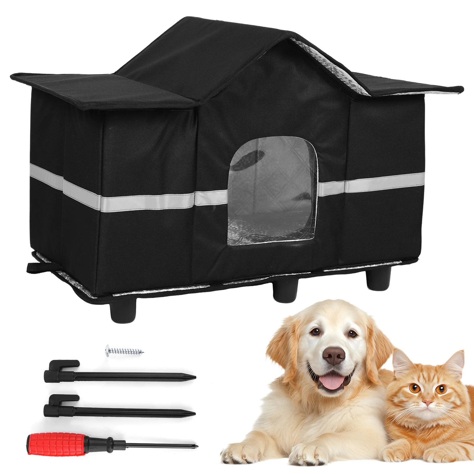 

Водонепроницаемый уличный домик для кошек с окном на крыше, приподнятый домик для домашних животных, домик для бездомых кошек, можно использовать в помещении зимой и летом, на улице