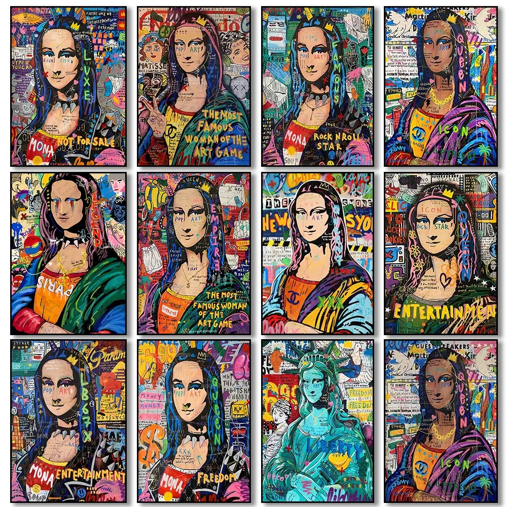 Street Graffiti Abstract Mona Lisa Wall Art Poster Mural Popular Modern Home Decoration Canvas Painting Picture Print Room Decor