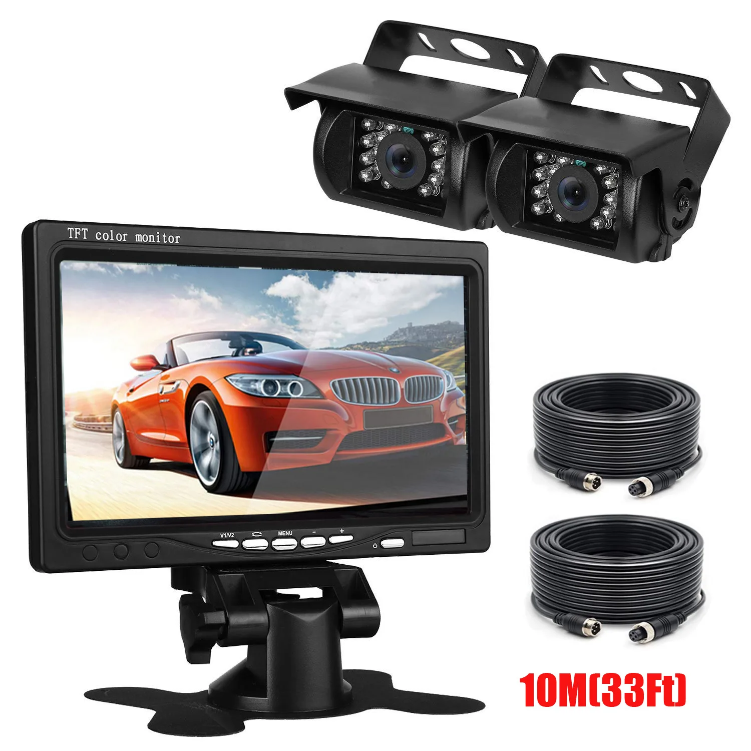 

2x IR Rear View Back up Camera Night Vision System + 7" Monitor for RV Truck Car
