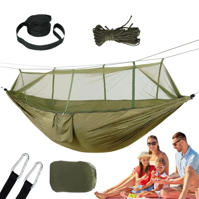 Portable Hammocks With Tree Straps 2 Person Hammock With Net Mesh Design Outdoor Must-Haves For Backpacking Hiking Beach Patio